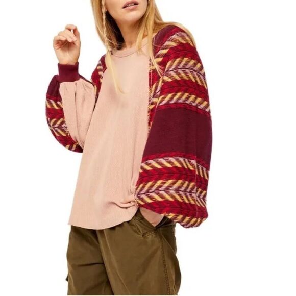 Free People Rainbow Dreams Bohemian Oversized Balloon Sleeve Sweater - Picture 1 of 14